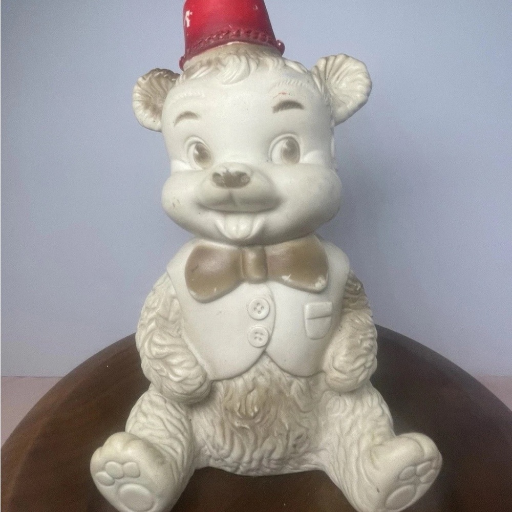 Vintage 1967 Edward Mobley Rubber Bear Toy – Fez Hat & Bow Tie 7.5”